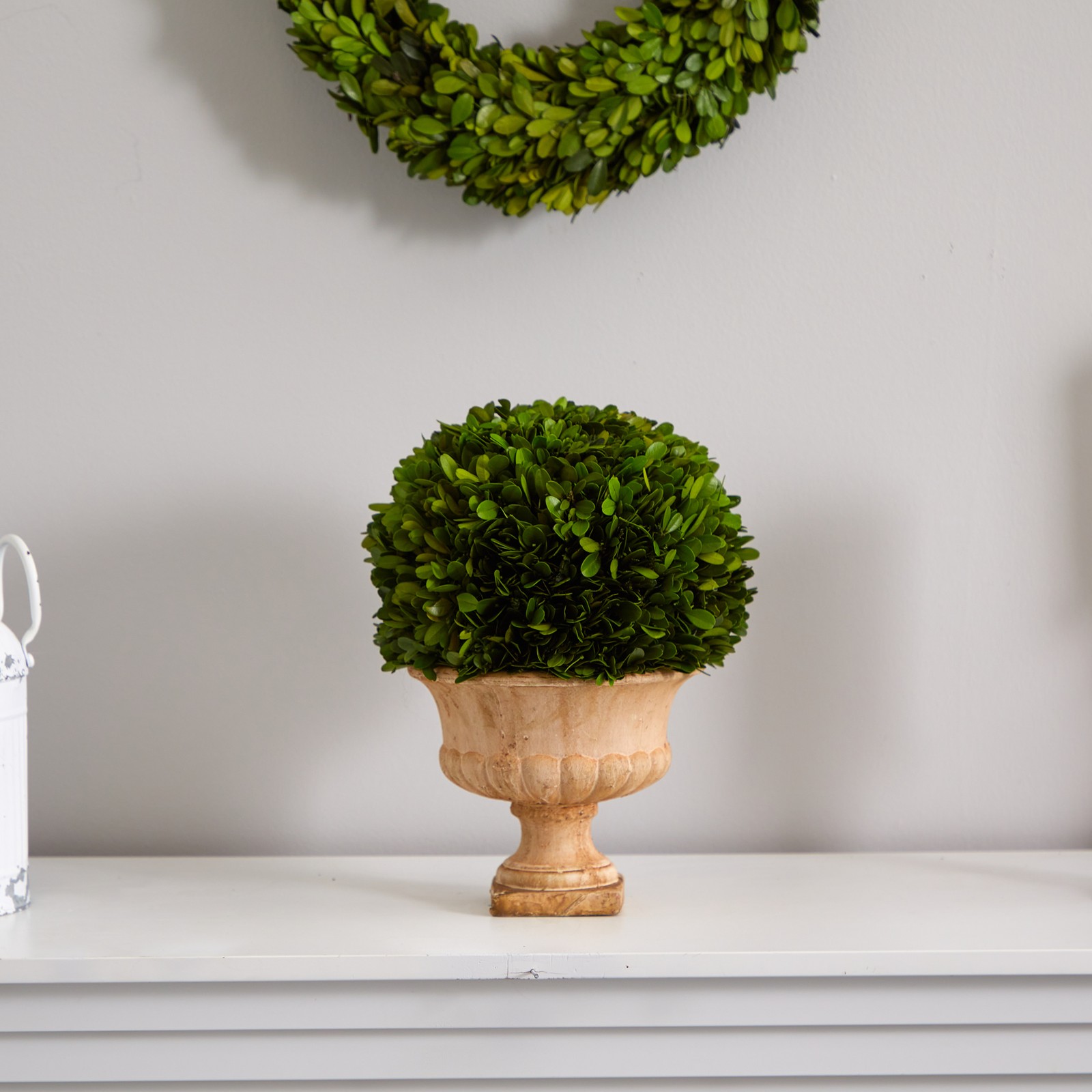 Nearly Natural 12″ Boxwood Topiary Ball Preserved Plant in Decorative Urn