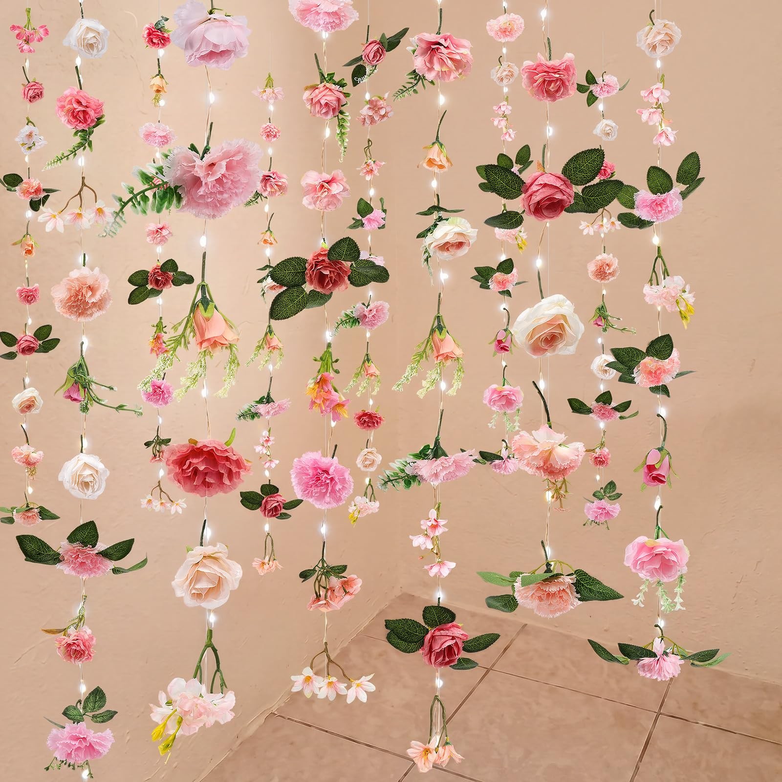6 Pack 35.4ft Fake Flower Garland Backdrop with Lights Hanging Wildflower Flo…