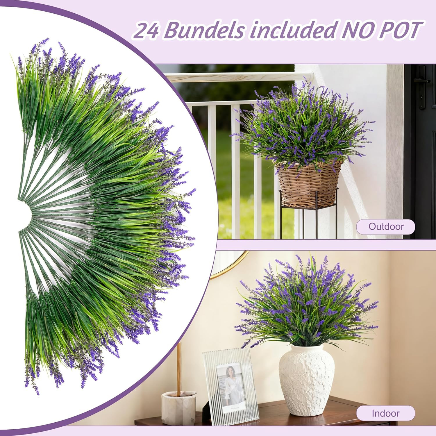 24 Pcs Artificial Faux Plants for Outdoor Spring Decoration, Fake Monkey Grass f
