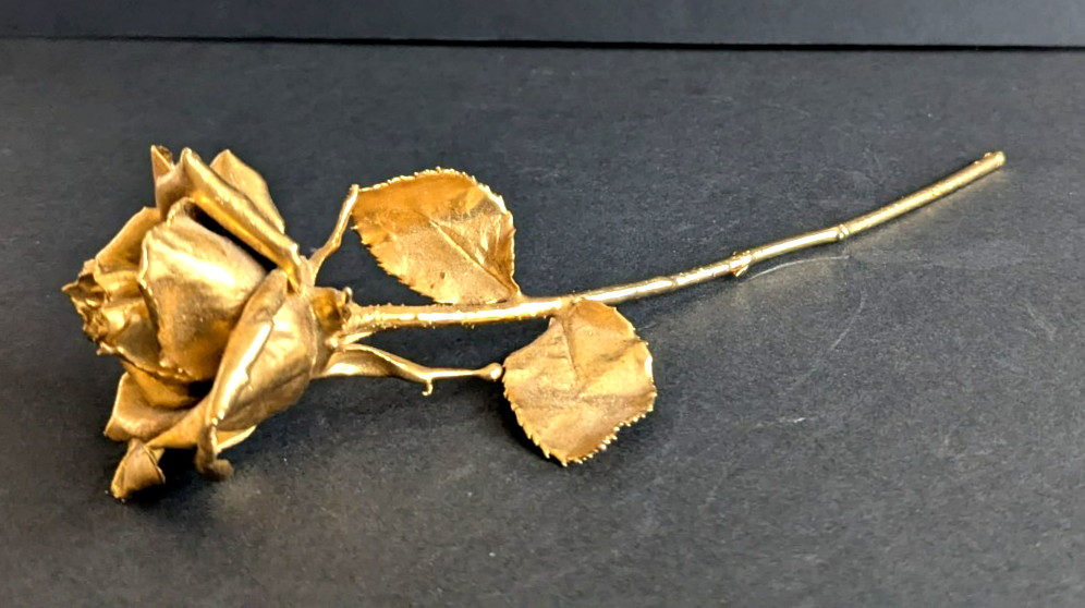 Golden Rose Figurine Real Preserved Rose Metallic Gold Dipped Decoration 11.1/8″