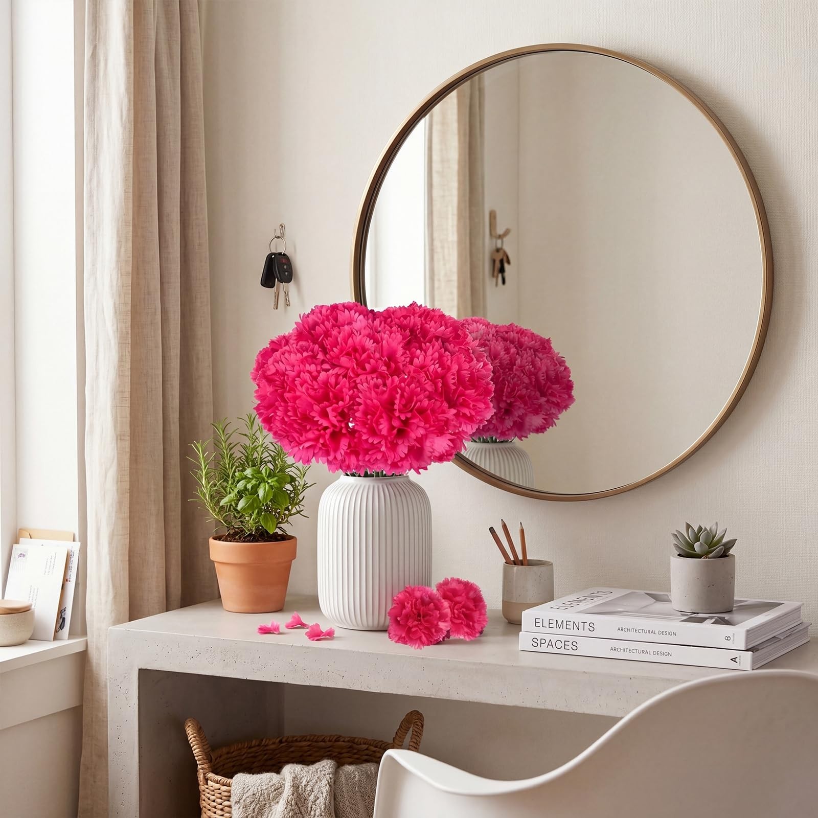 20PCS Carnations Artificial Flowers with Stems, 3.15in Fake Flowers Silk Carn…