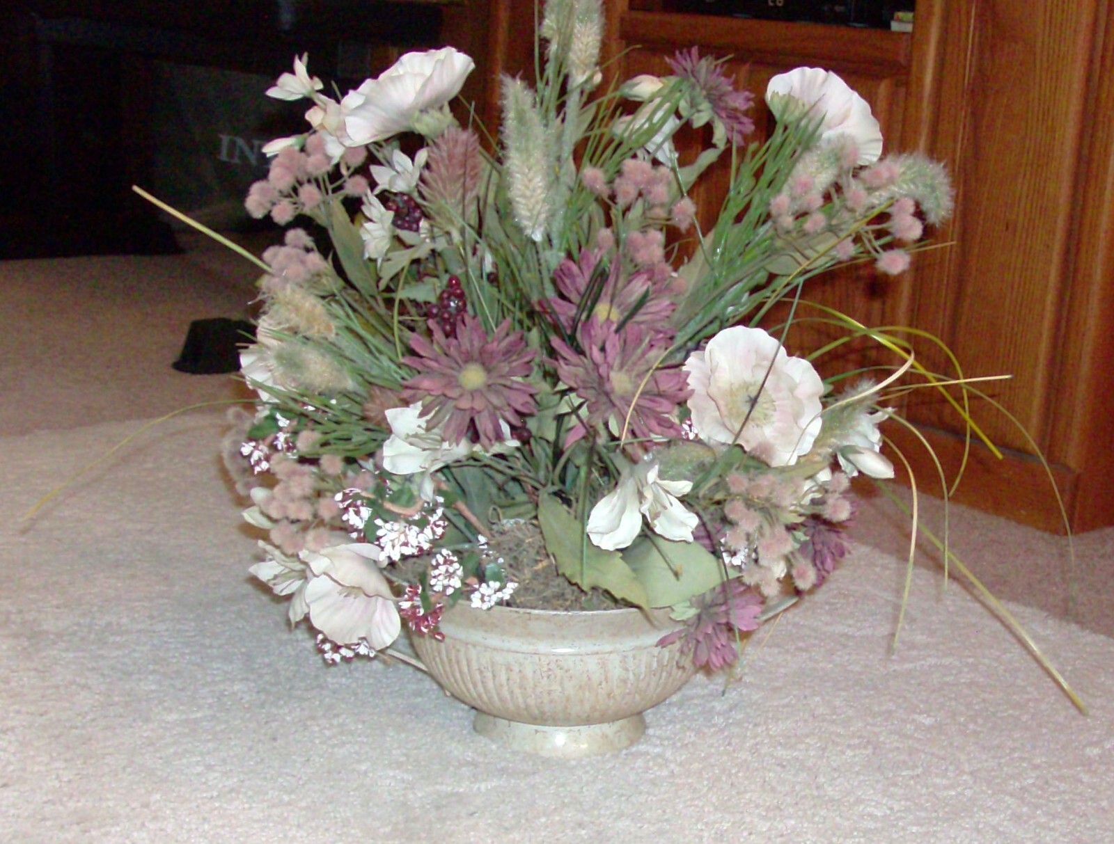 MIXED PINK BOUQUET Faux Floral Arrangement 18″ High in Antiqued Bowl