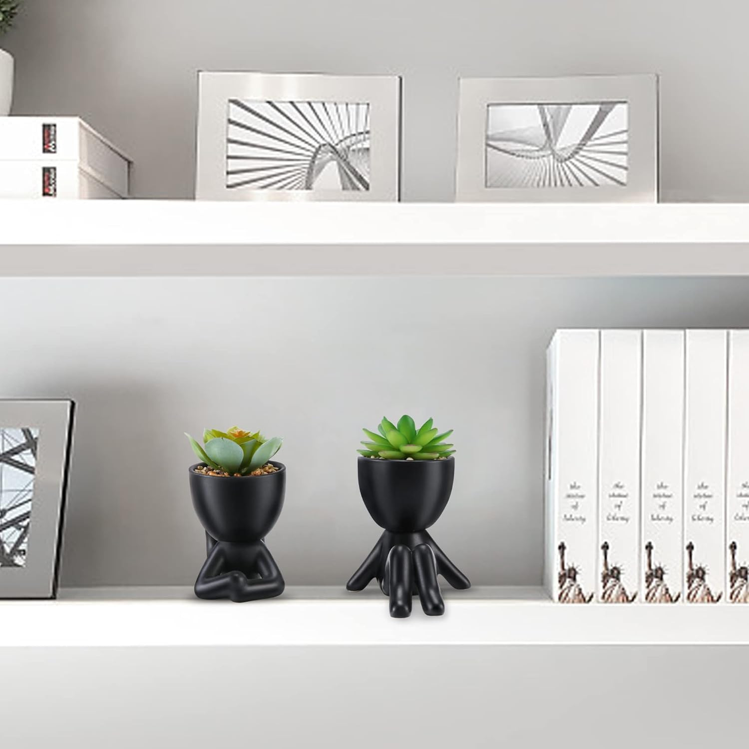 Fake Succulent, Mini Succulents Plants Artificial in Black Modern Human Shaped C