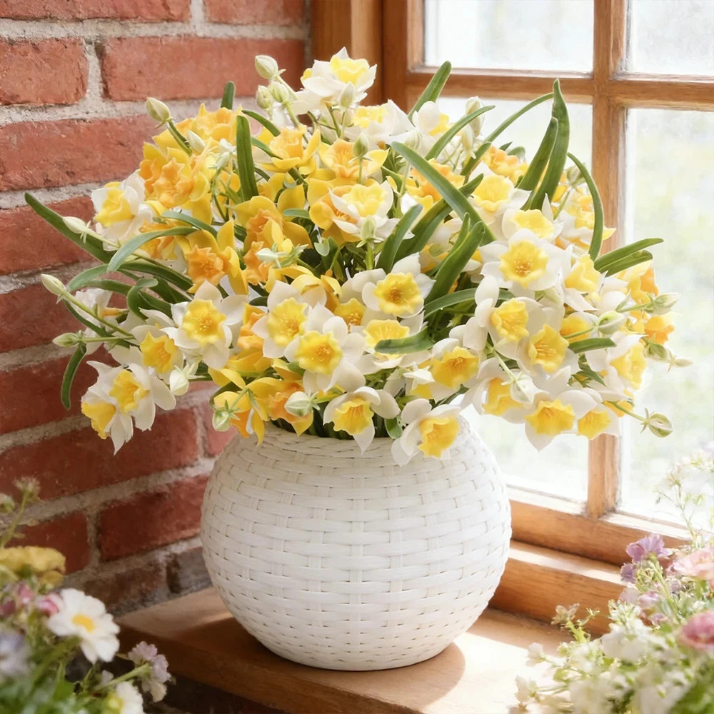 2 Pack Artificial Daffodils 30 Heads Faux Spring Flowers Soft Plastic Wedding