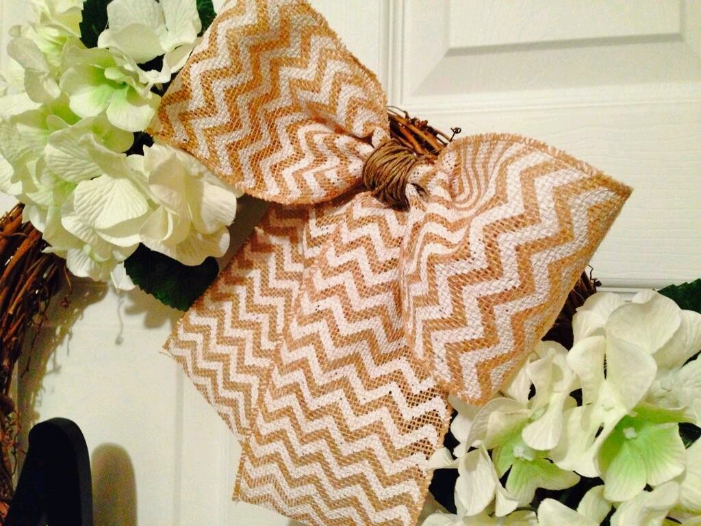 CUSTOM: Grape Vine Welcome Spring Monogram Wreath White Flowers and Chevron bow