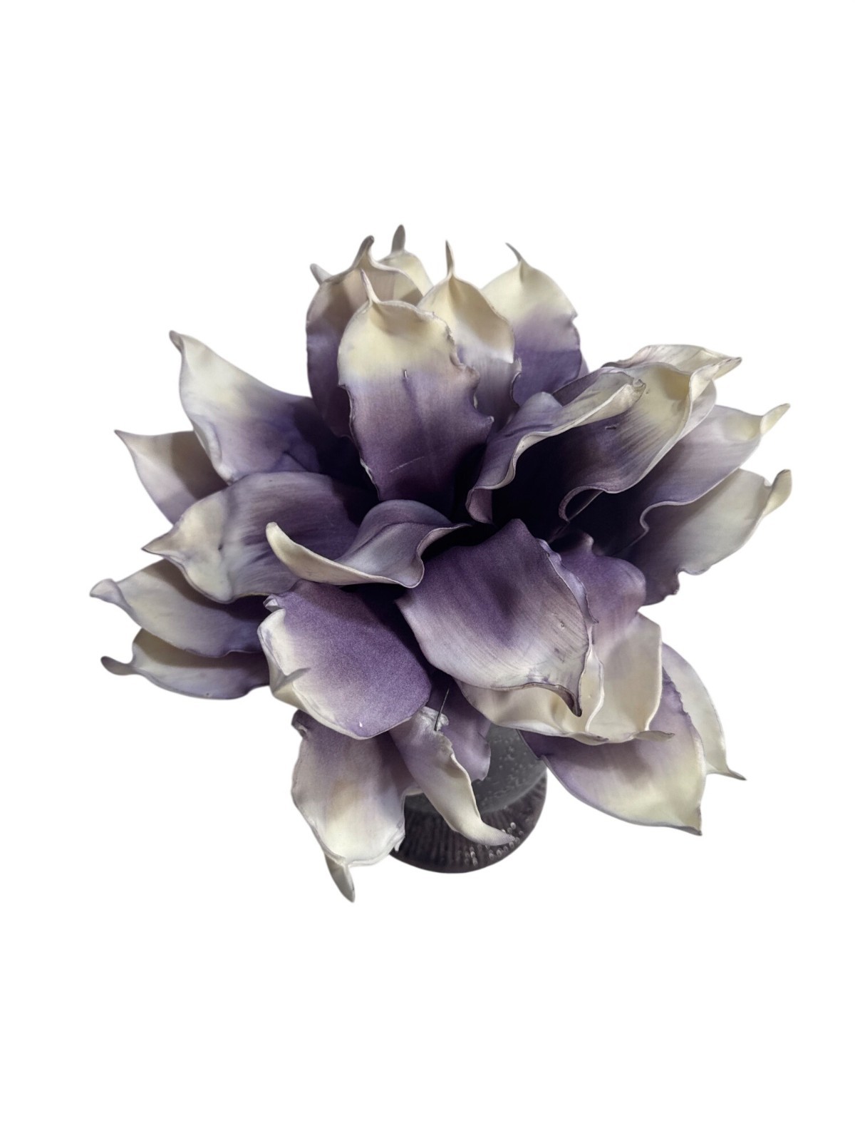 Purple White Artificial Calla Lily Petals In Textured Ceramic Vase Centerpiece D