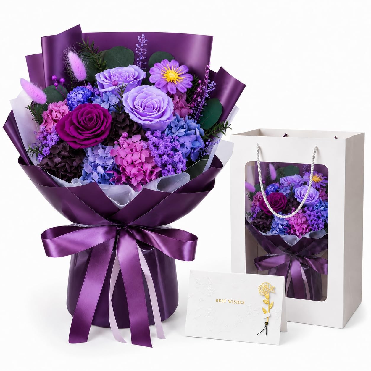 Deep Purple Preserved Real Roses Long Lasting Bouquet Artificial Flowers