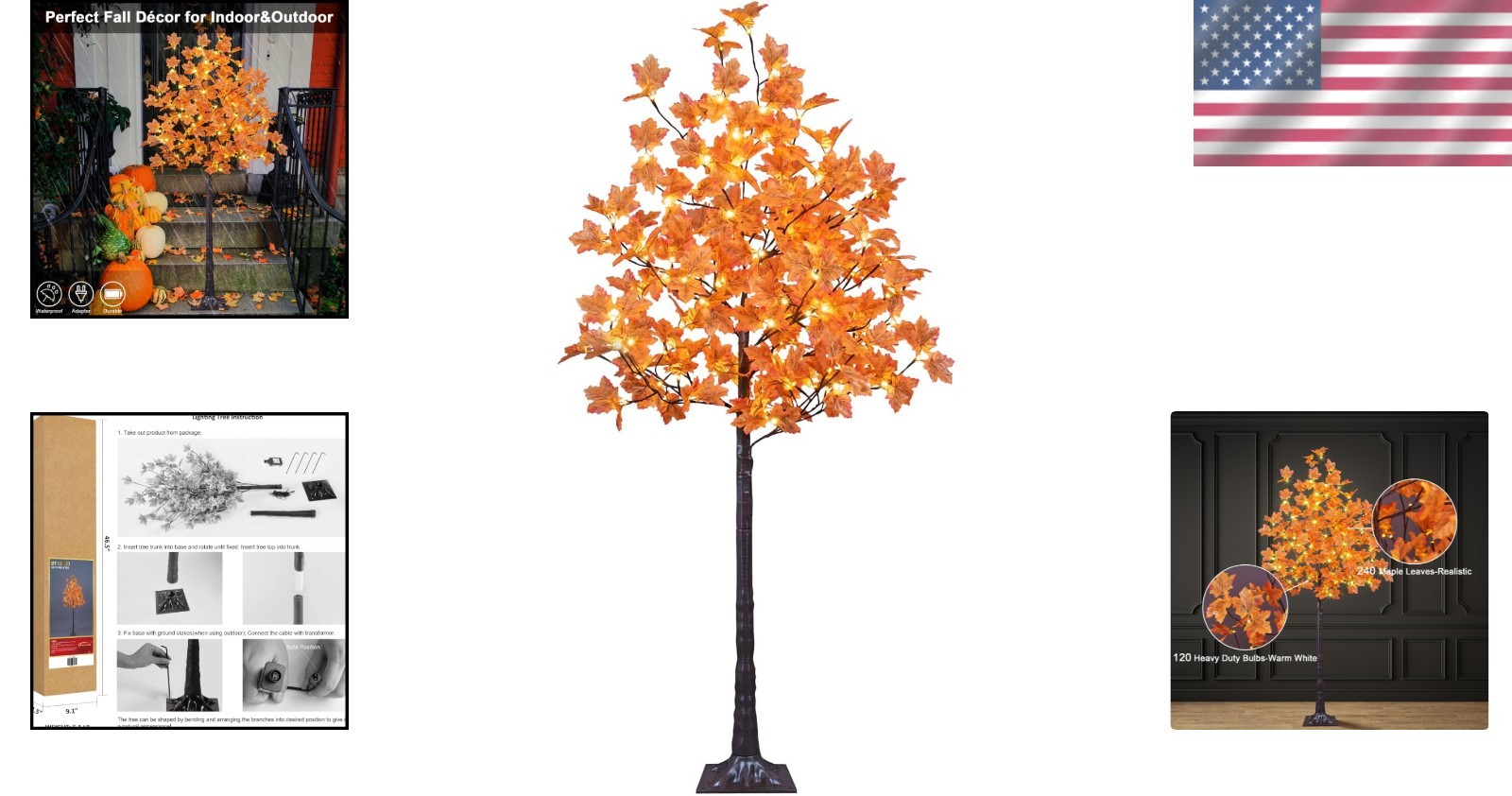 Fall Decor 6FT Lighted Maple Tree Indoor Outdoor Warm White