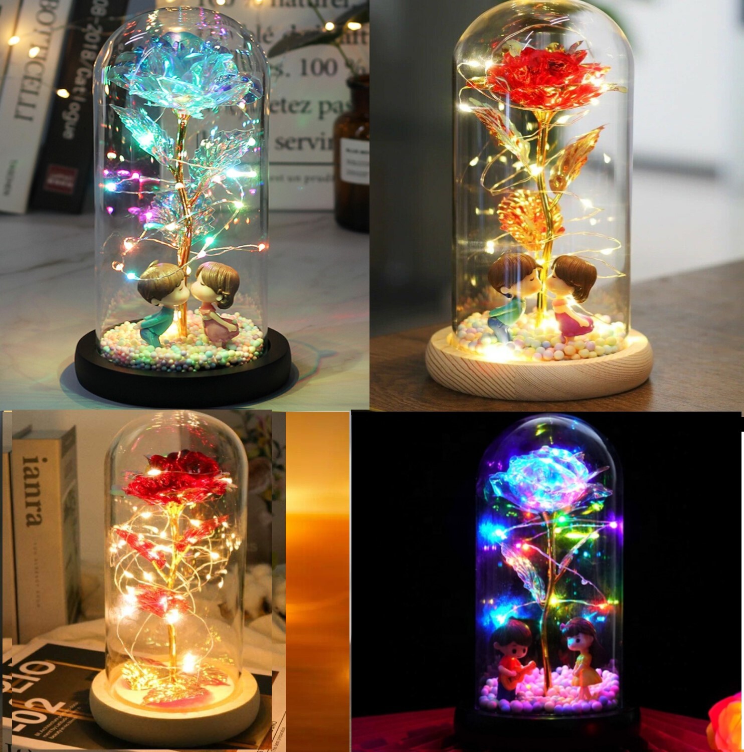 LED Galaxy Rose Flower in Glass Dome Valentine’s Day Girlfriend Gifts