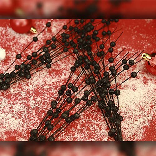 6 Pack Artificial Glitter Berry Stems 15.7″ Fake Decorative Glitter Black