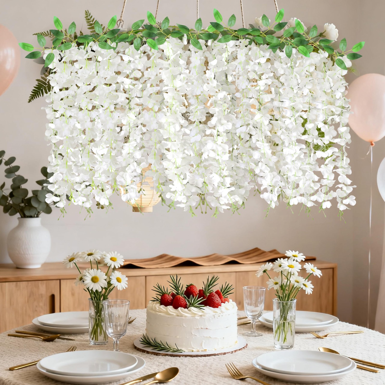 60 Branches Wisteria Hanging Flowers, 4Pcs Wisteria Artificial Flowers Garlan…