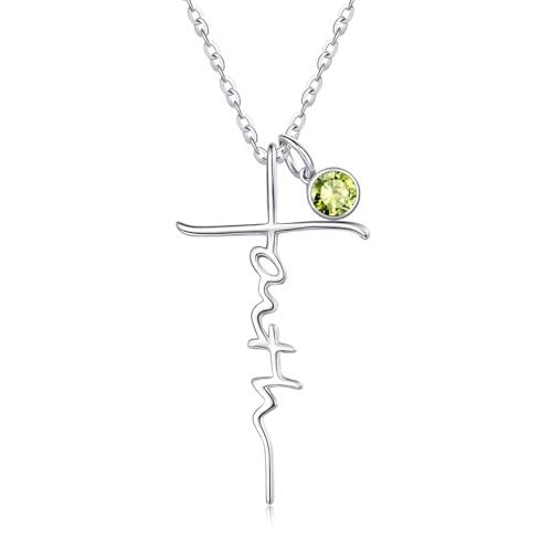 Cross Faith Necklace for women White Gold/14K Gold/Rose W 08-Aug Birthstone