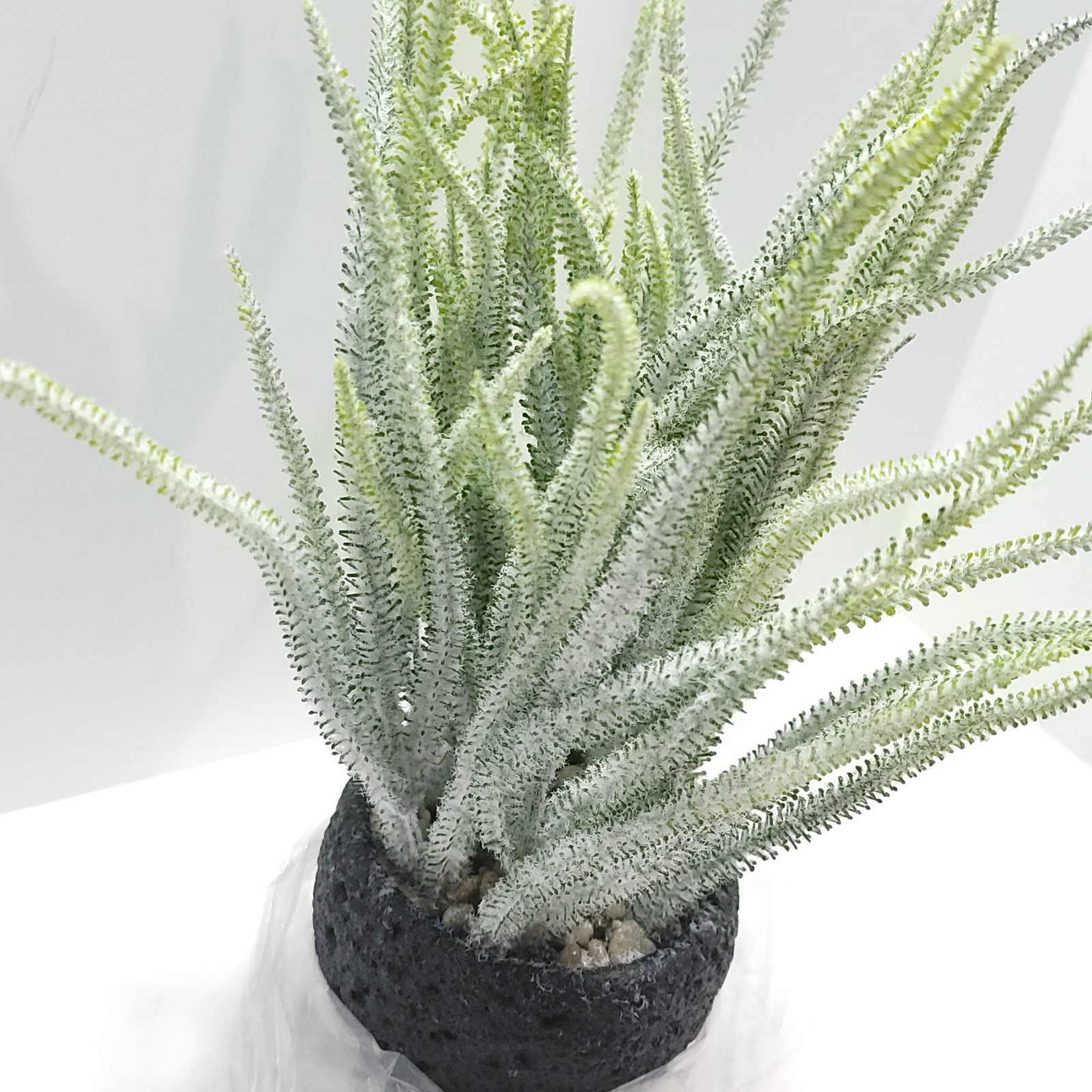 Giftale Faux Frosted Succulent Potted Plant with Polished River Rocks 12″