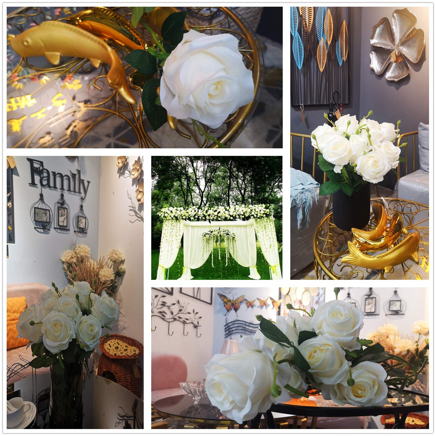 Artificial Silk Rose Flower Bouquet Home Decor Wedding Party, Pack of 10 (Off…