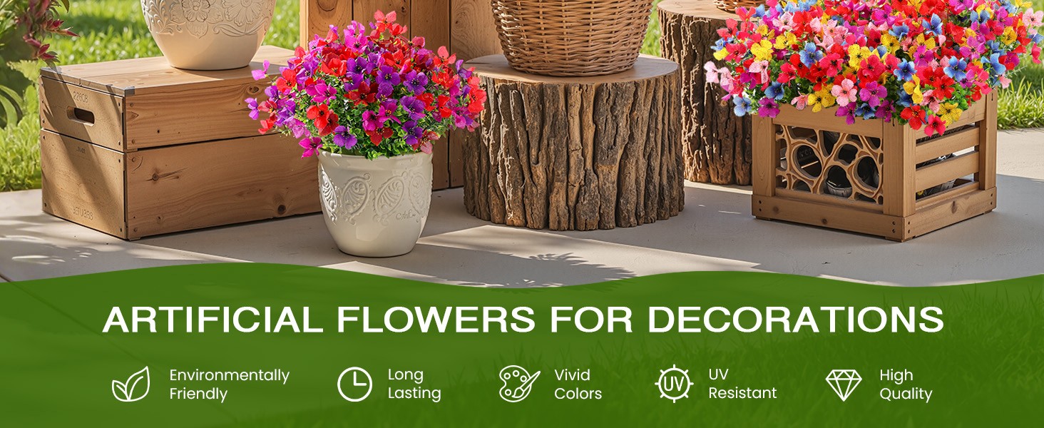 Artificial Flowers Outdoors Decoration, Fake Silk mums Eucalyptus Realistic UV