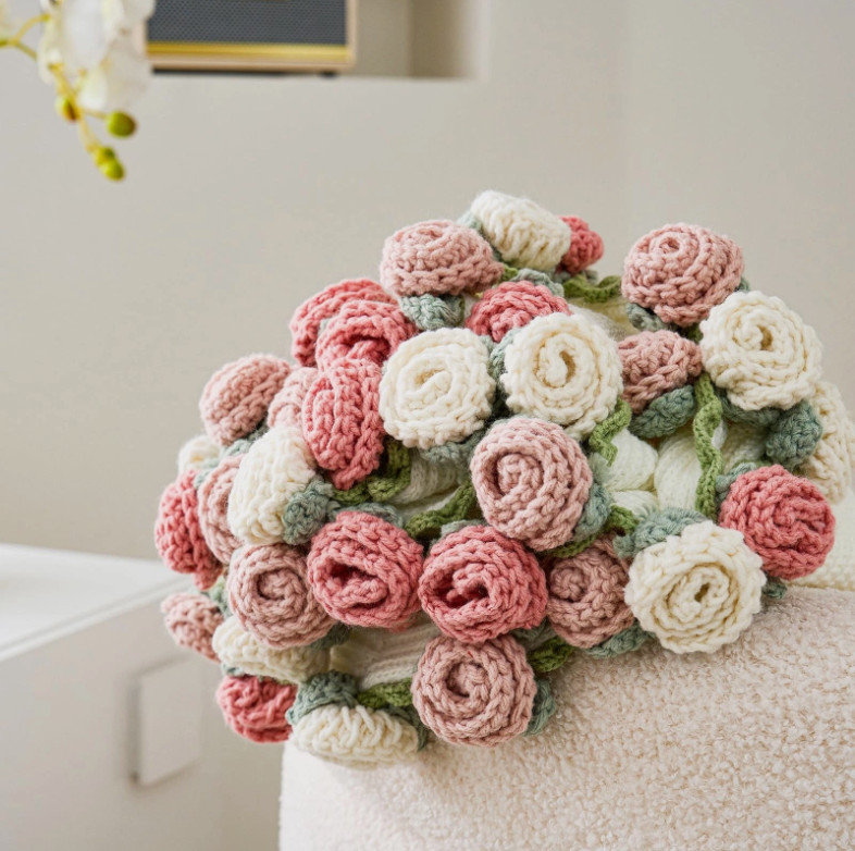 Bouquet ,DIY Handmade Crochet Rose Blanket,Knitted Throw Blankets