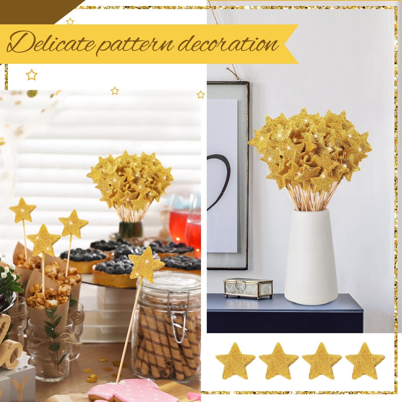 60 Pcs Golden Star Floral Pick 8” Star Centerpiece Table Decor Gold Graduati…