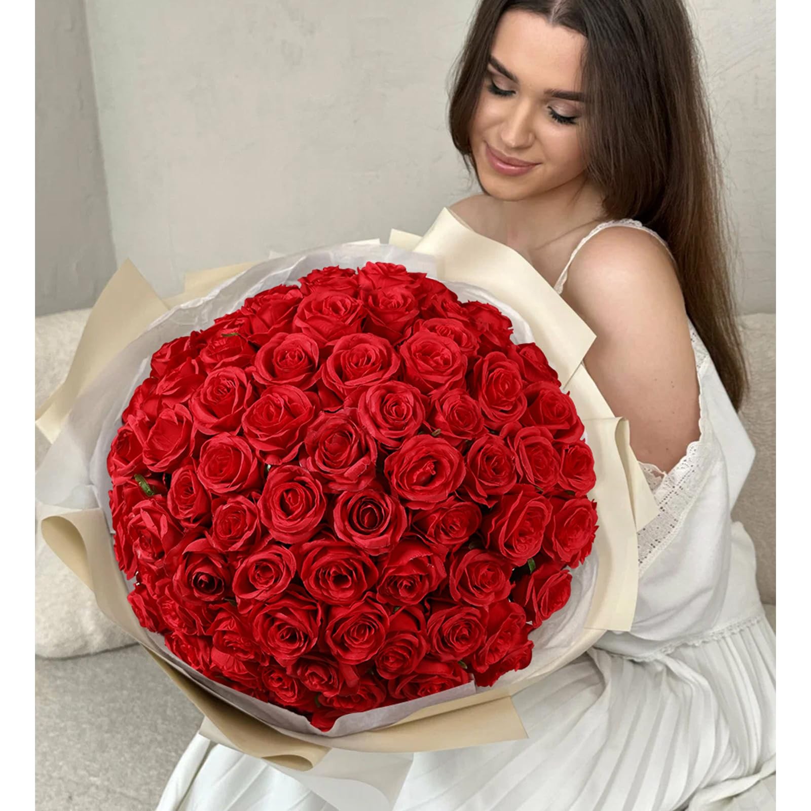 Hawesome 12PCS Artificial Silk Flowers Realistic Roses Bouquet Long Stem for Hom