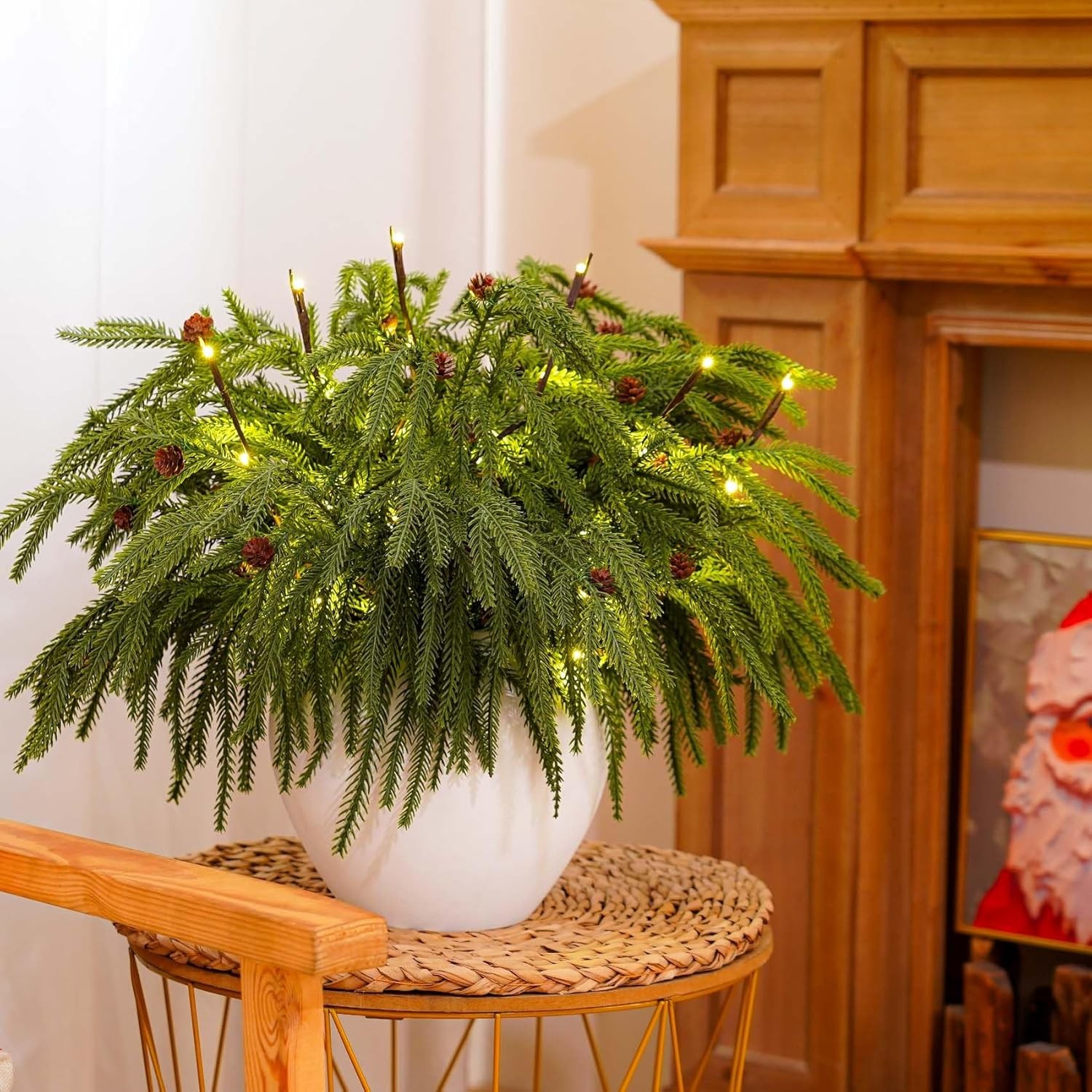 12 Pcs Christmas Norfolk Pine Branches with Branch Lights – 18″ Norfolk Pine Art