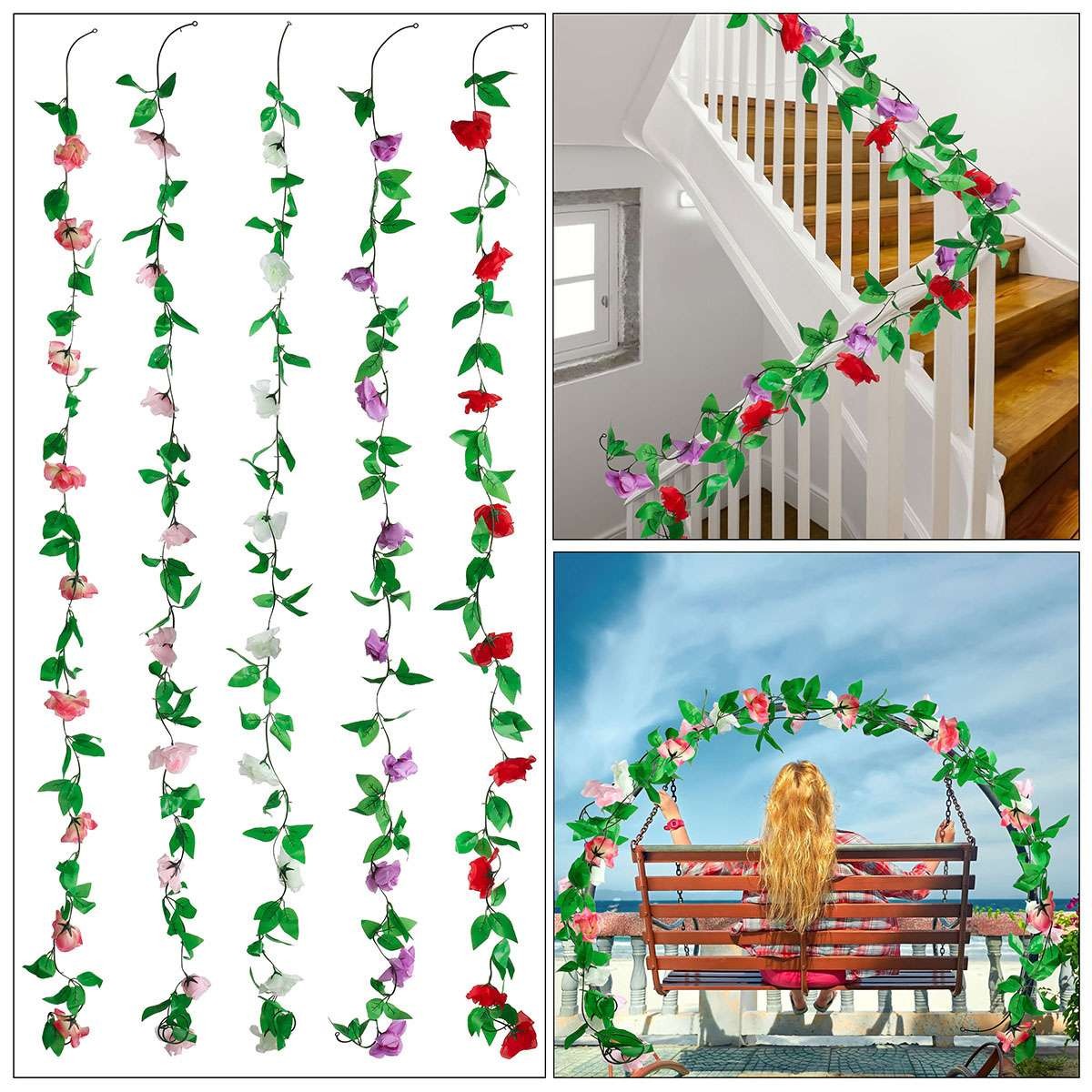 lot Artificial Flowers Fake Rose Vine Garland Hanging Plants Home Wedding Decor