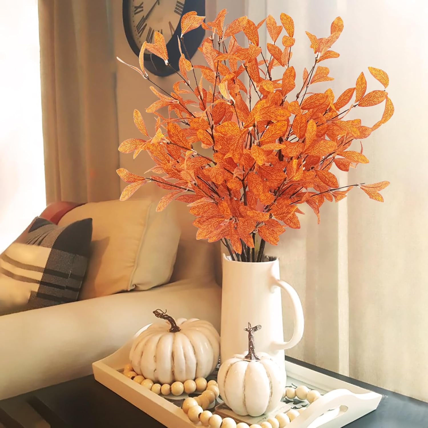 6 Pcs Artificial Fall Eucalyptus Stems with Leaves for Autumn Home Wedding D�Cor