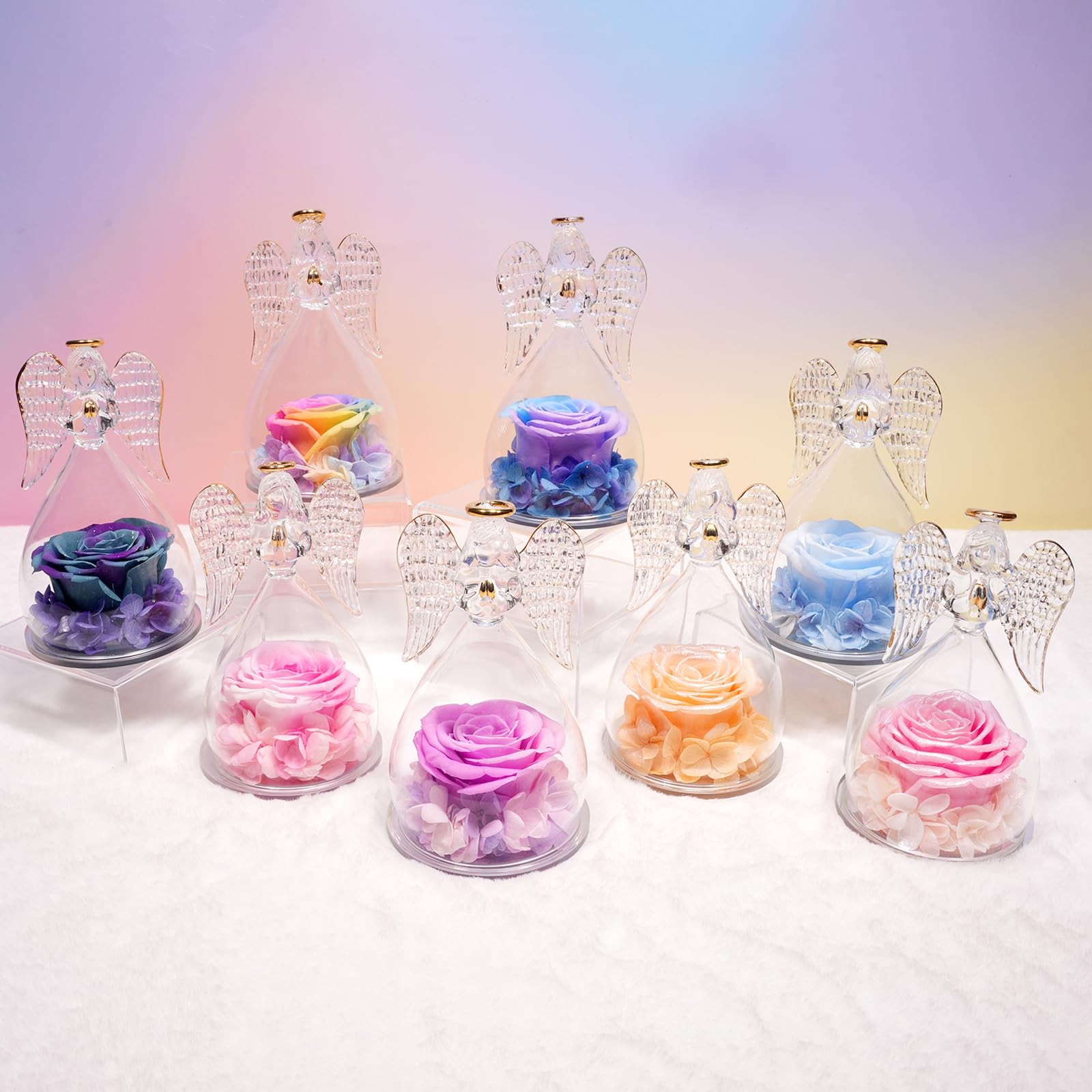 1 PCS Preserved Flowers Rose Gifts Angel Figurines Mom Birthday Anniversary
