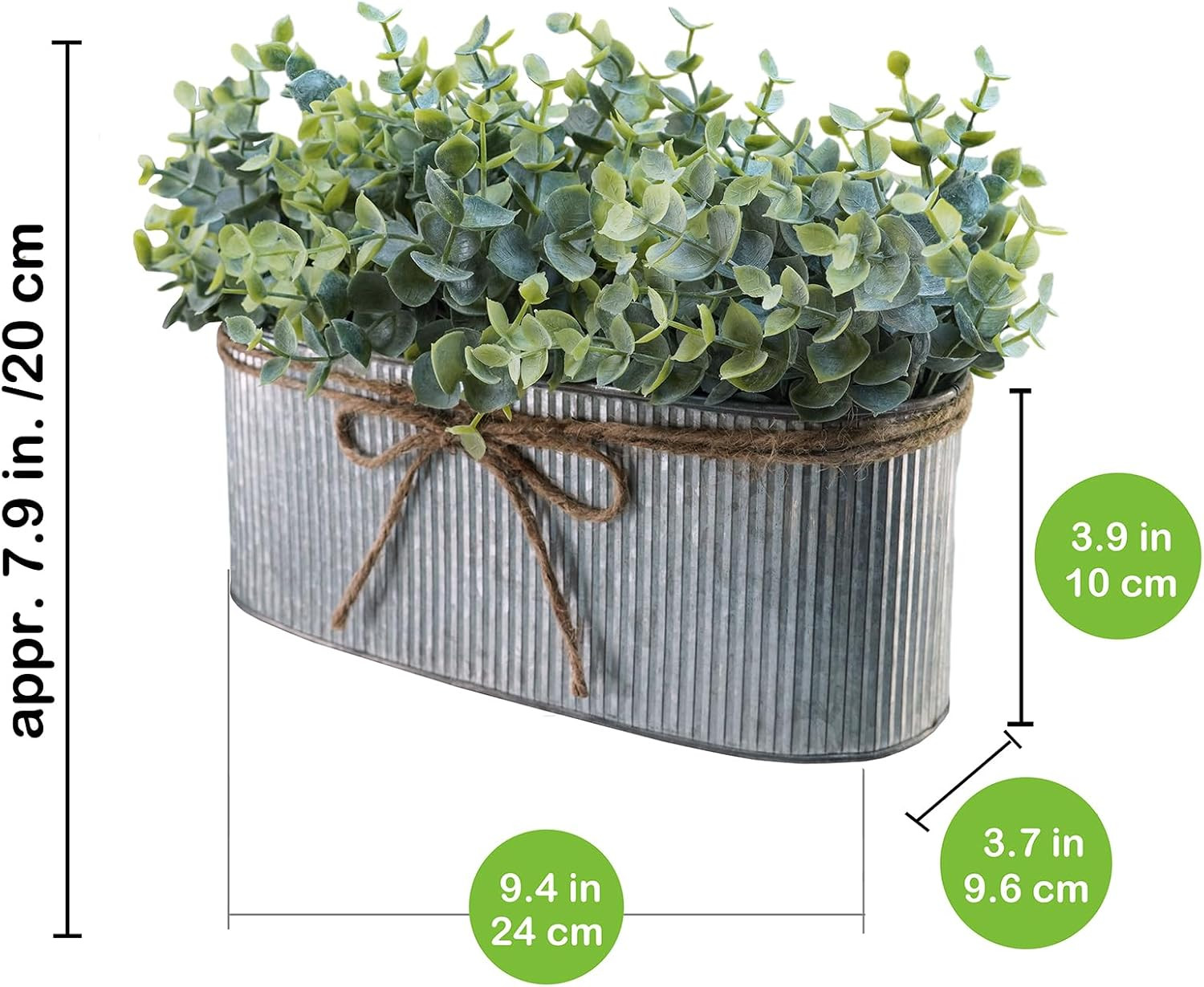 Winlyn Artificial Eucalyptus Arrangement in Rustic Oval Galvanized Metal Planter