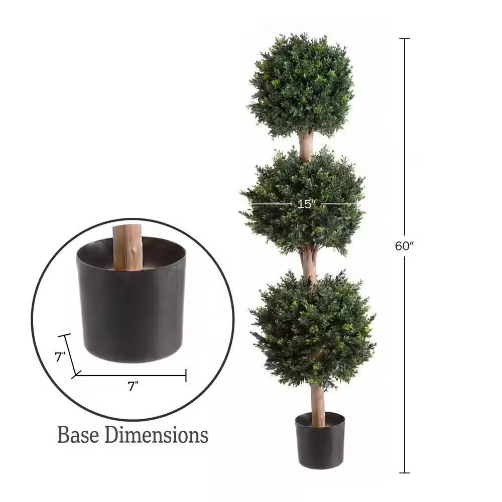 5 Ft. Artificial Hedyotis Triple Ball Topiary Tree