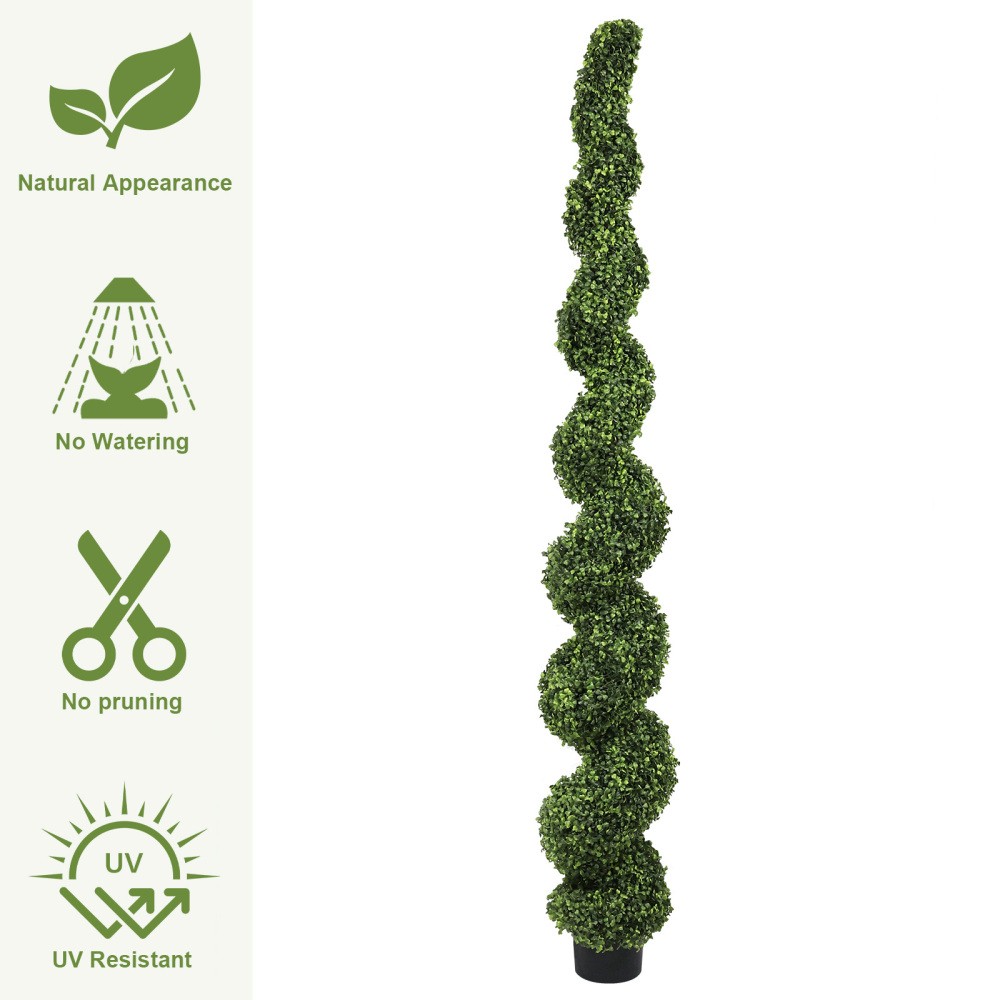 7FT Spiral Topiary Trees Artificial Outdoor Faux Boxwood Plants Large Twisted