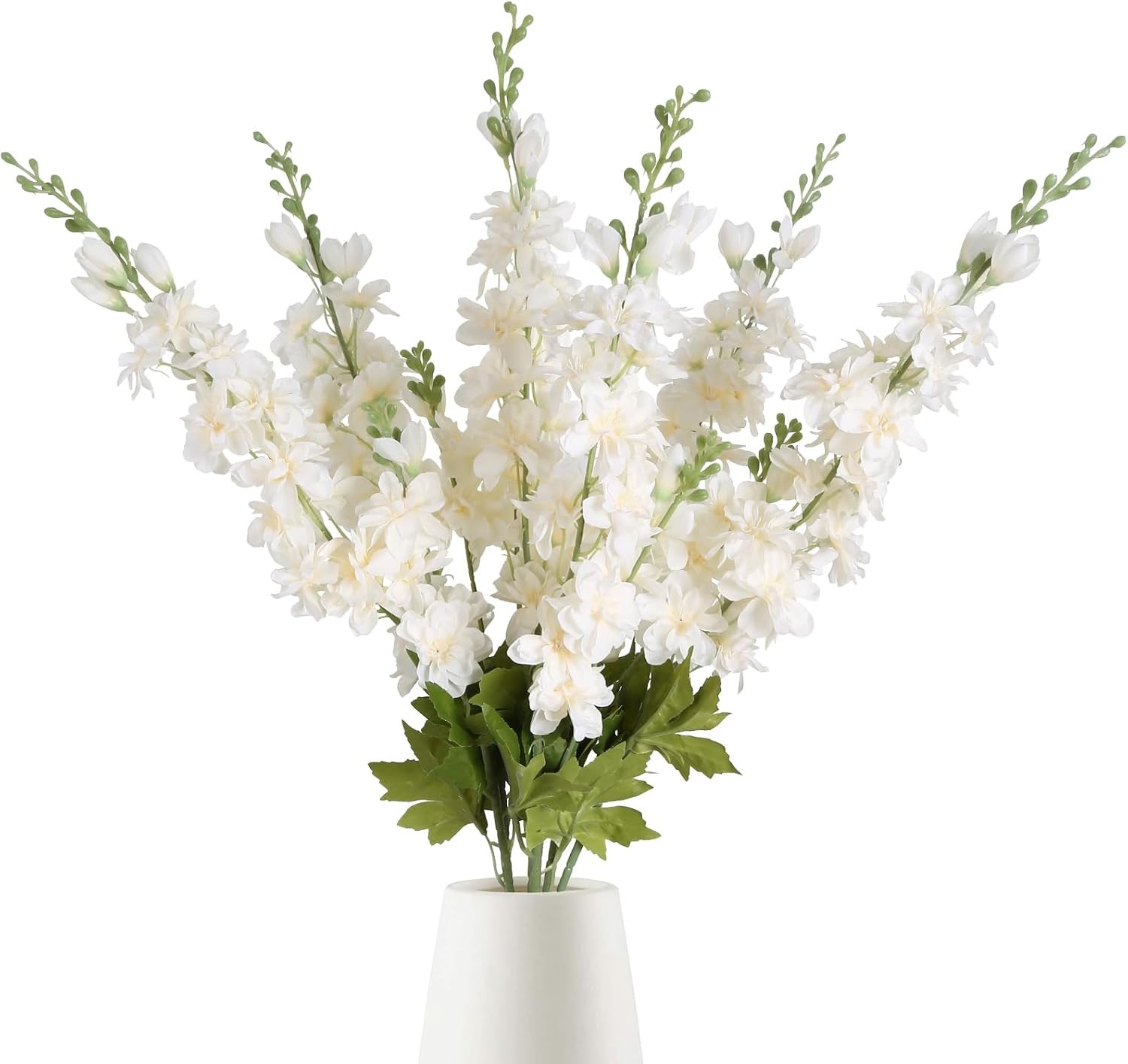 6PCS White Artificial Delphinium Flowers 33″ Long Stems White Flowers Larkspur