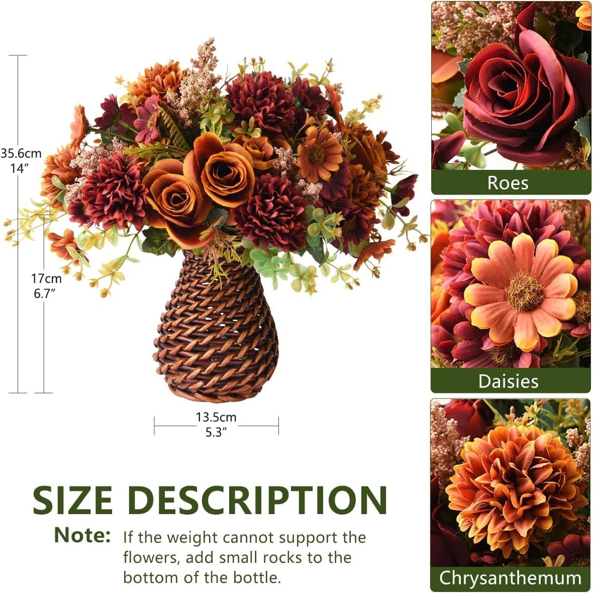 Artificial Flowers with Vase for Decorations,Faux Flower Arrangement in Vase,…