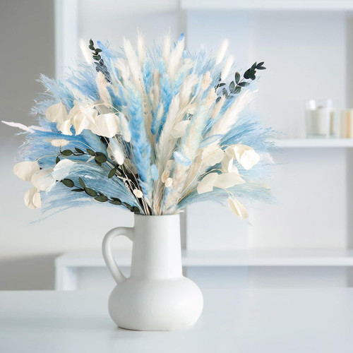 N&T NETING 101Pcs Blue Pampas Grass Decor Natural Dried Floral