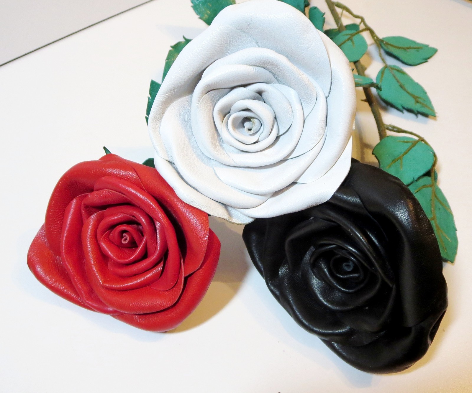 3rd Anniversary Wedding Gift Leather rose bouquet Long Stem white Flowers