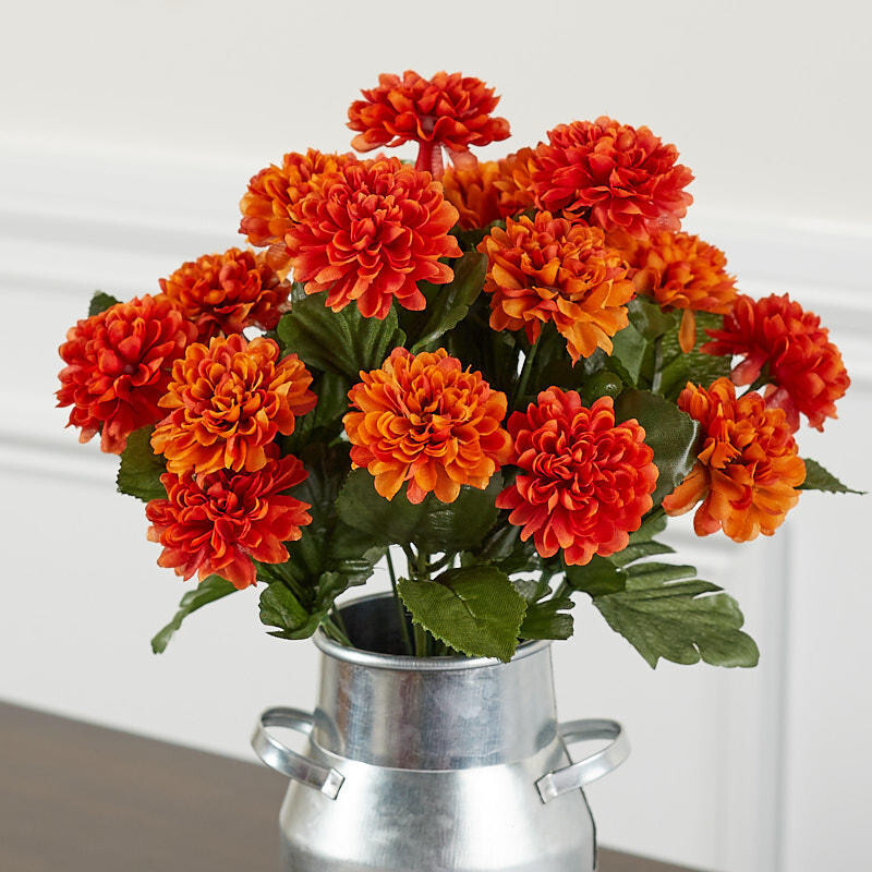 Richly Colored Orange Artificial Fall Mum 14″ Floral Bush for Display