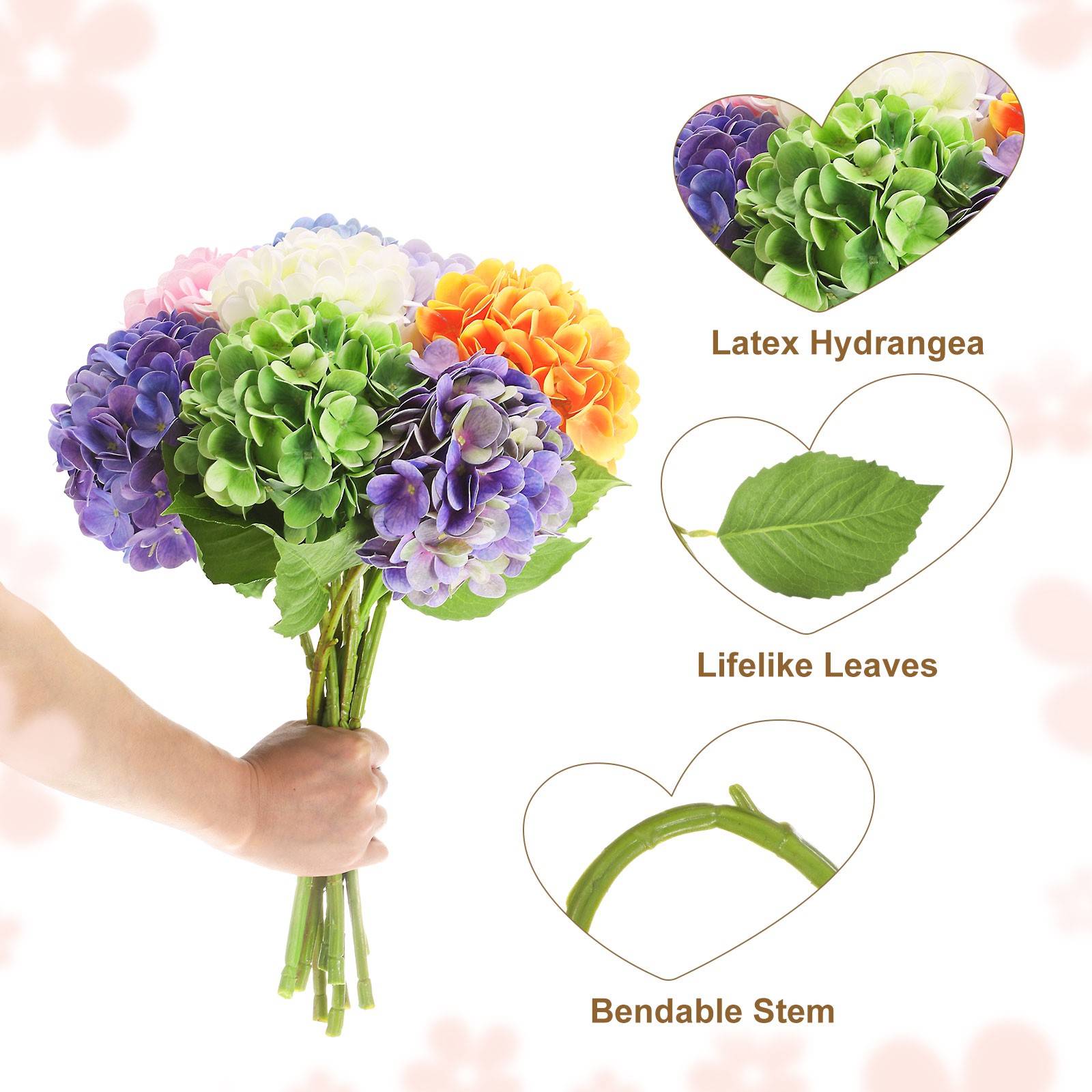 4pcs Artificial Hydrangea Flowers 18.5″ Latex Faux Hydrangea Flower, Light Blue
