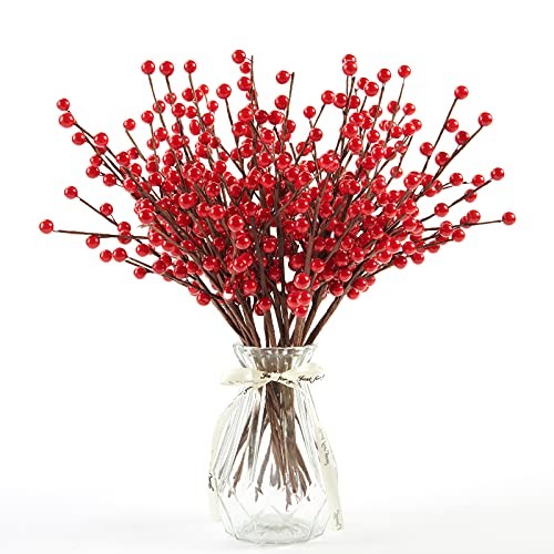 12 Pack Berry Stems – 12.6” Holly Berry Stems for Christmas Tree 12pack