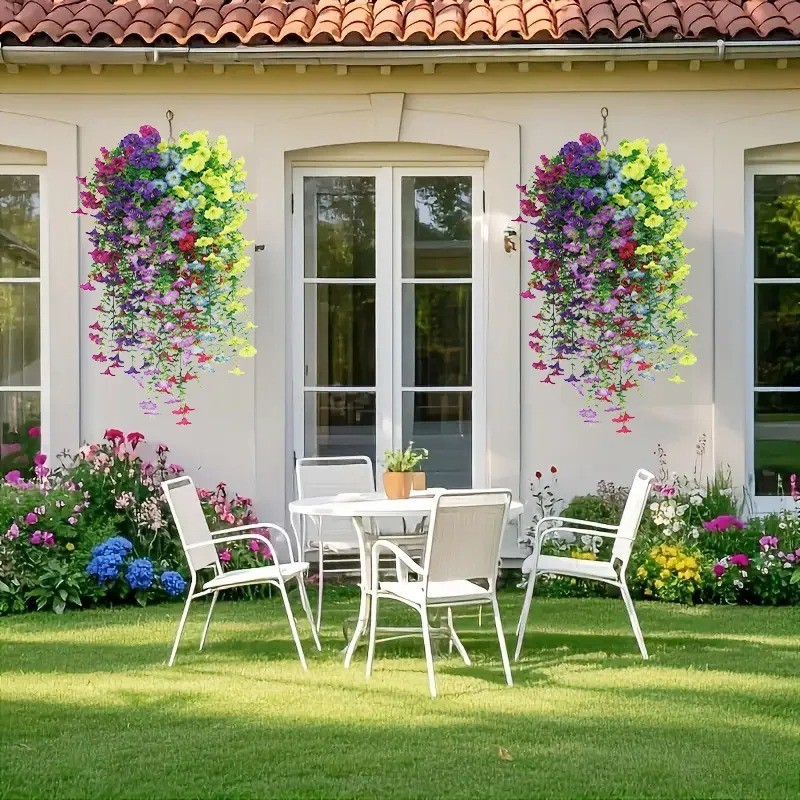 1 pcs Uv-resistant Artificial Morning Glory & Eucalyptus Hanging Decor – Perfect