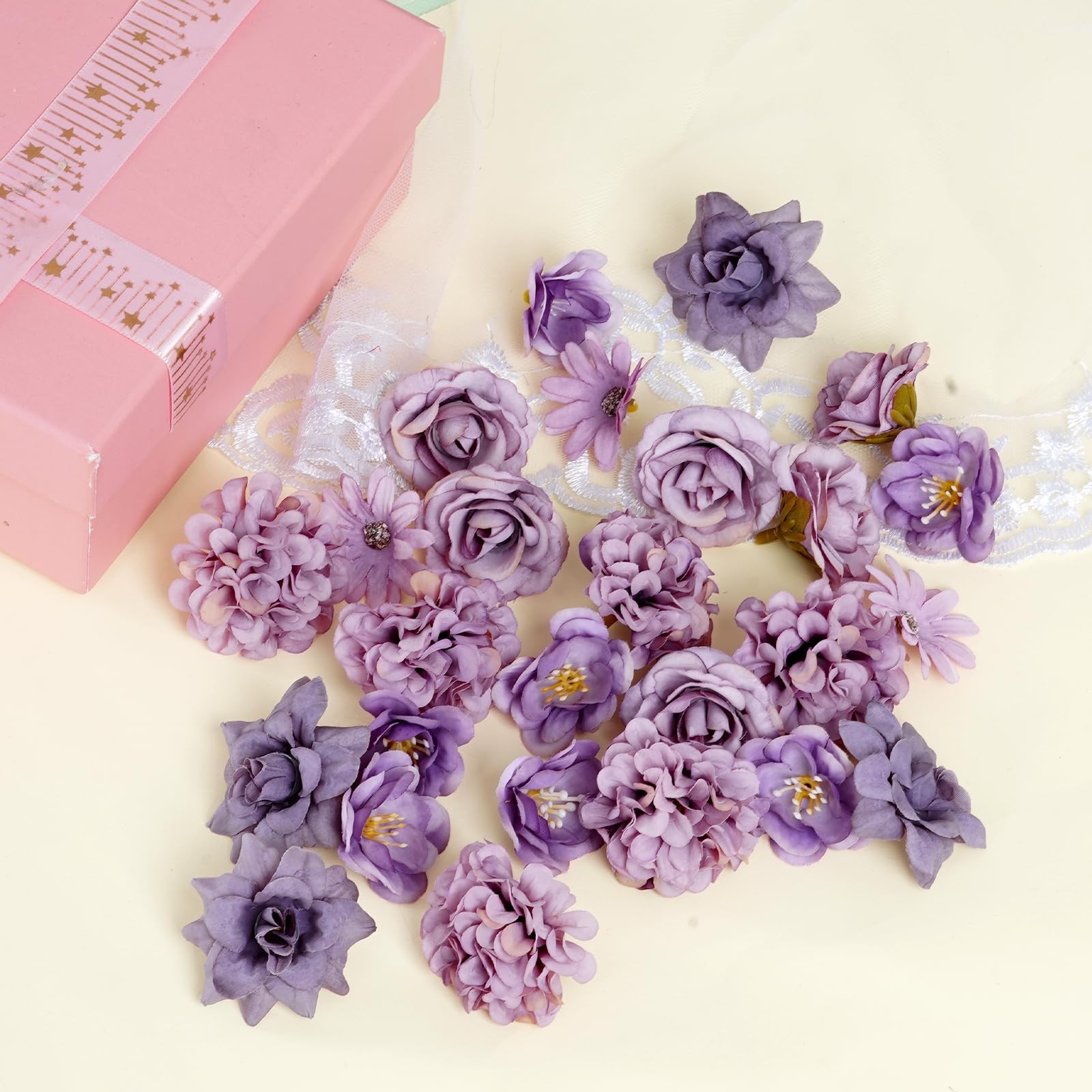 50pcs Faux Artificial Flower Heads Small Flower Heads for Wedding Baby Shower…
