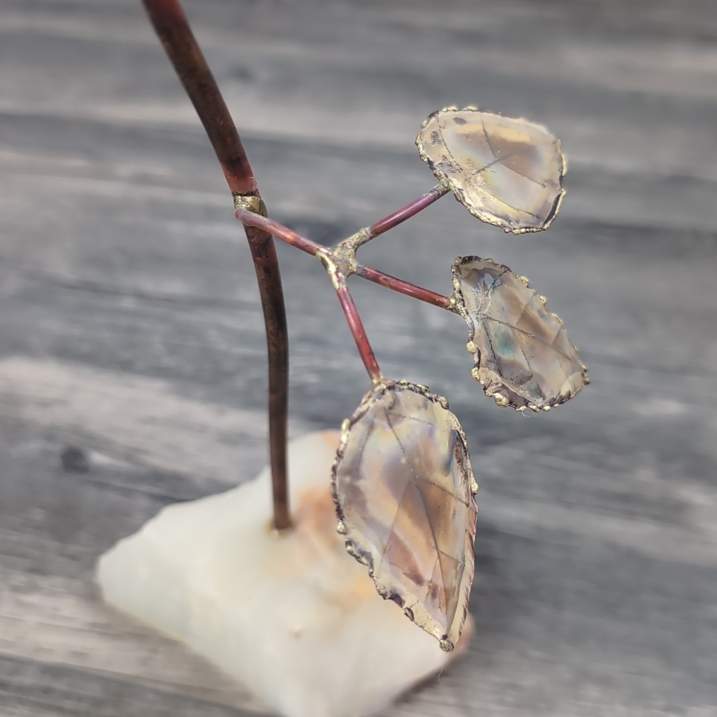Vintage Tole Wild Rose Sculpture Rock Base Signed 1986 11.5in OOAK Decor