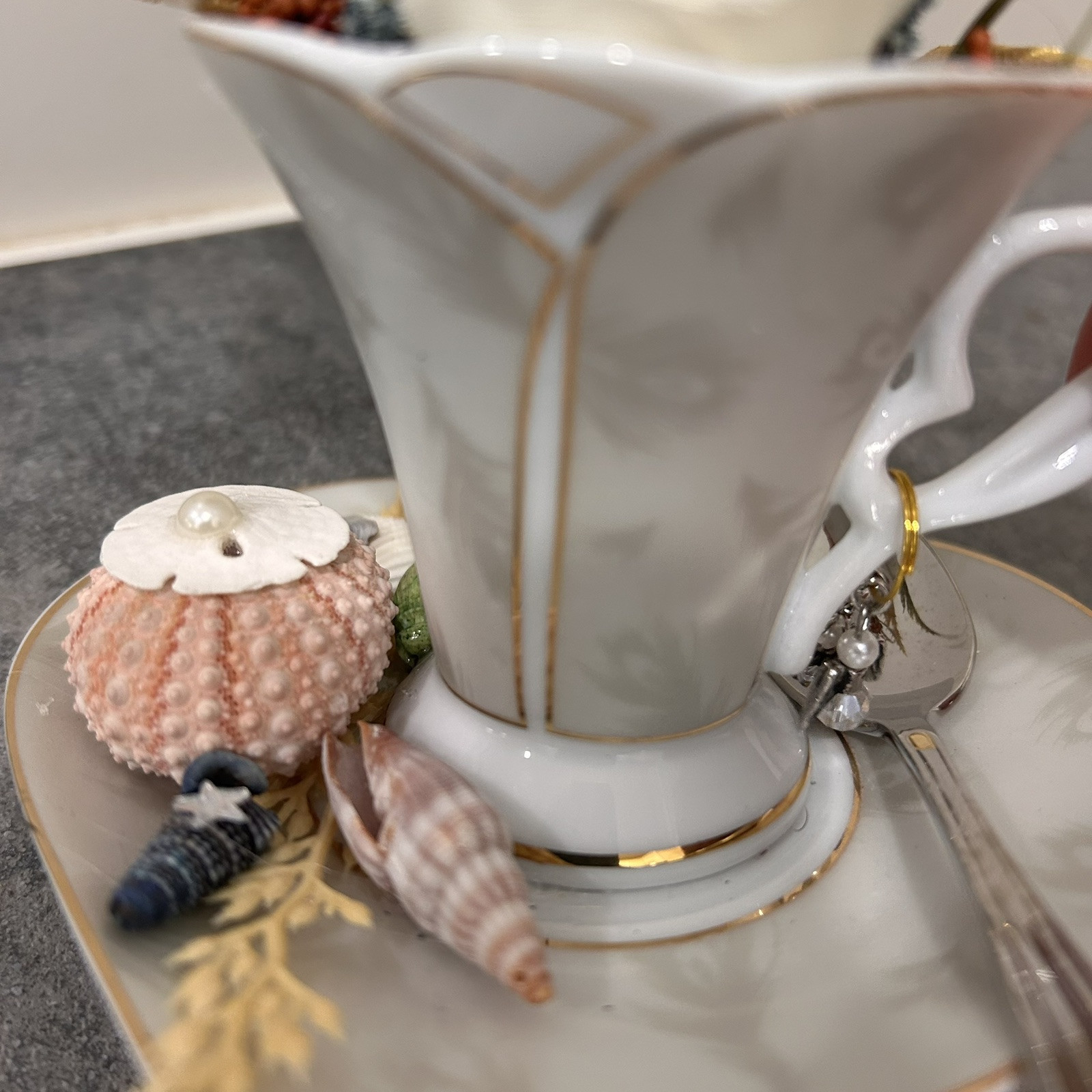 Floral Seashell Assemblage In GMA Fine Porcelain China Tea Cup Saucer Set