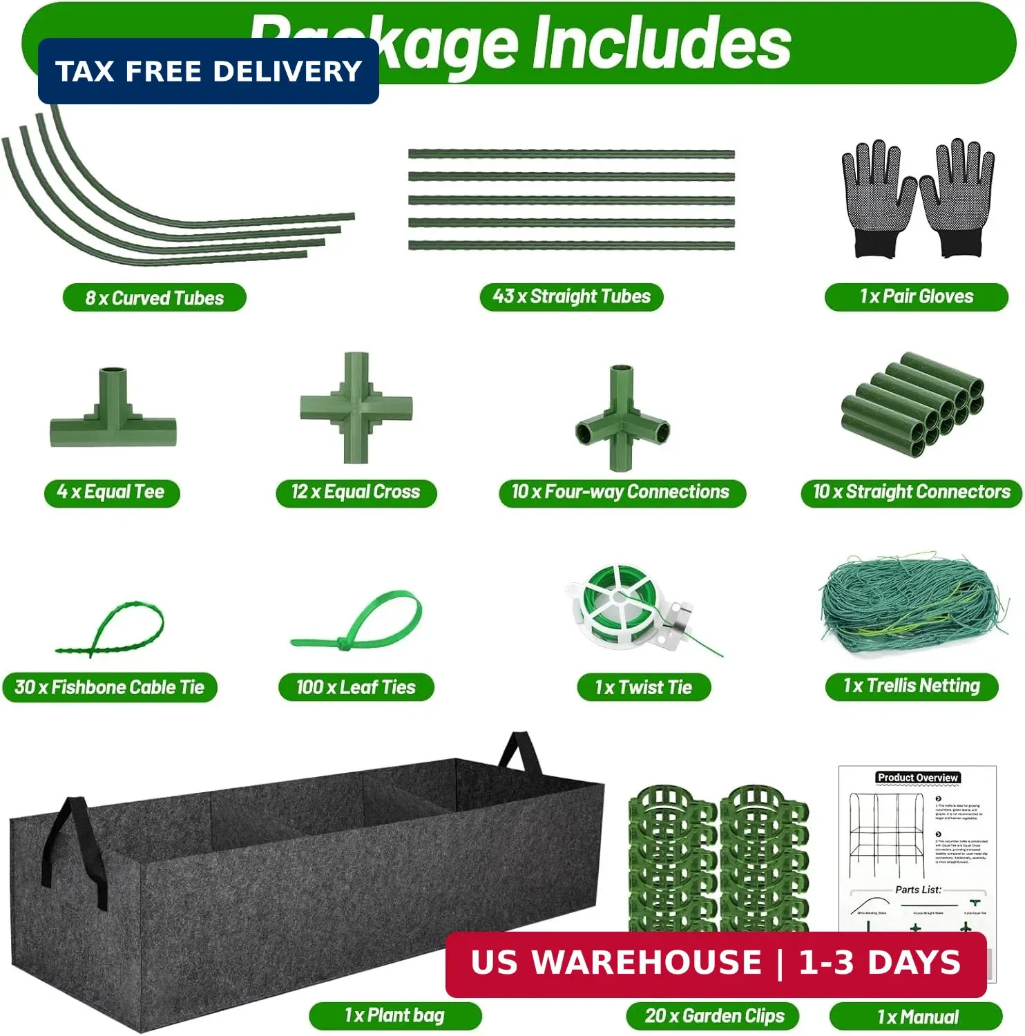 U-Shape Cucumber Trellis with Fabric Raised Garden Bed 65×50 Inch Metal Garden A