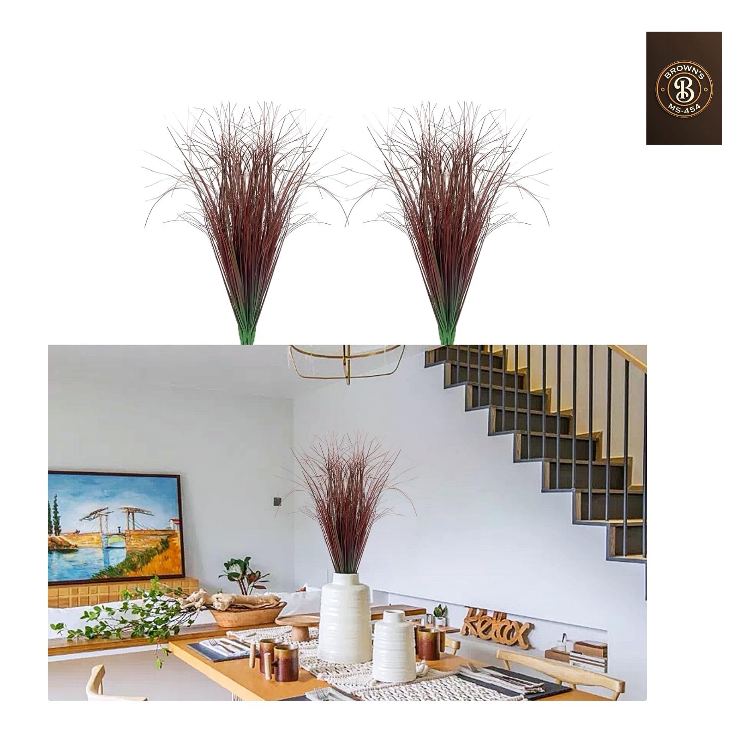 8 Bundles Artificial Grass Plants Outdoor Tall Faux Shrubs Greenery Stems Fak…