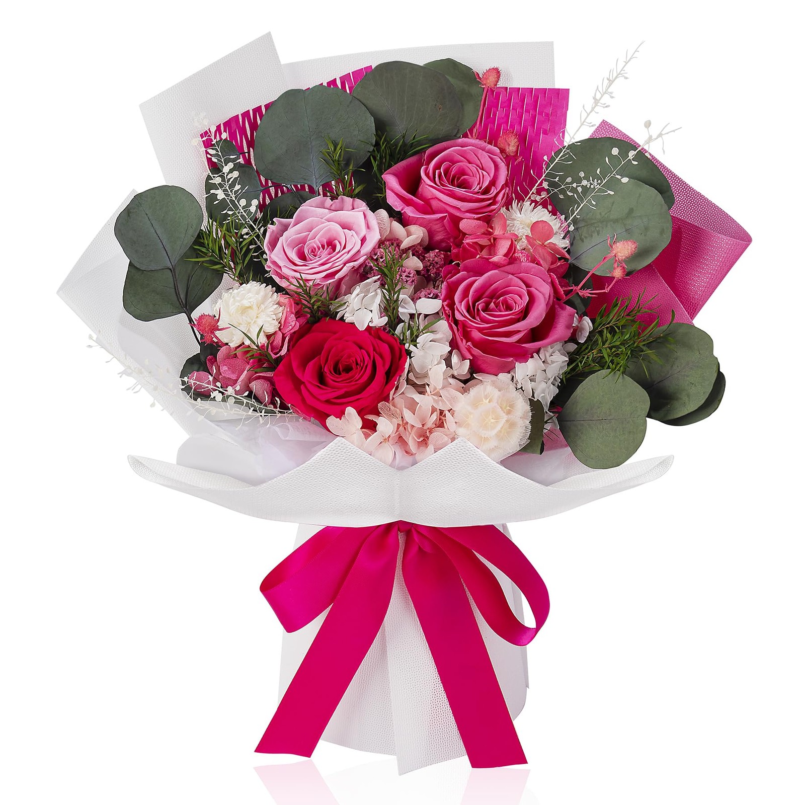 4 Roses Mixed Bouquet Pink Preserved Flowers Womens Mothers Day Birthday Gift