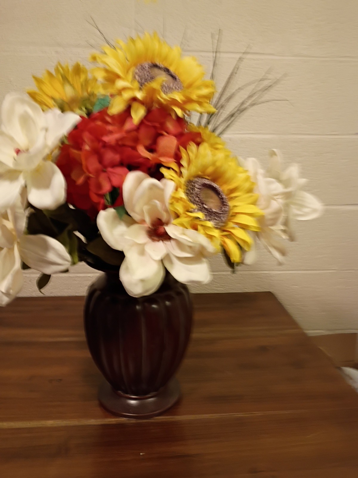 Bouquet of Large Silk Flowers In Bronze Vase