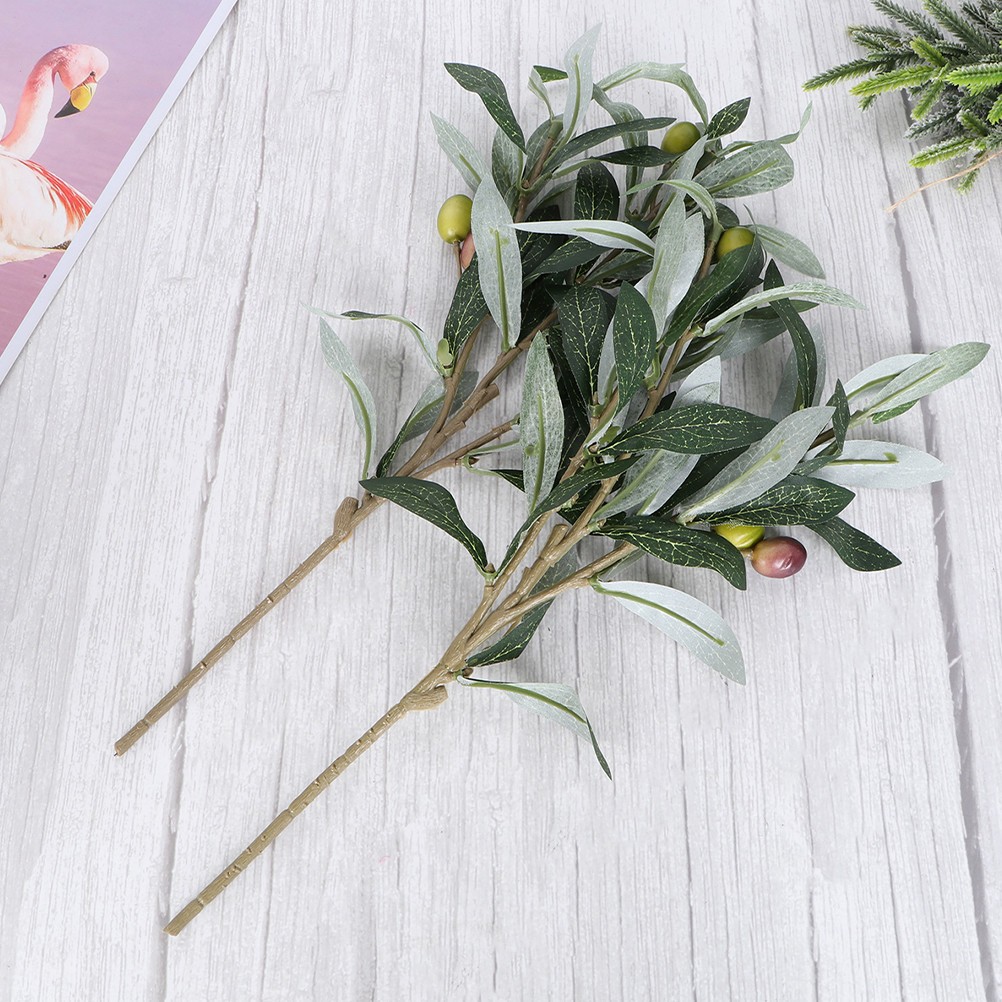 3 Pcs Artificial Olive Branches Faux Greenery Plastic Plant Accessory for Home