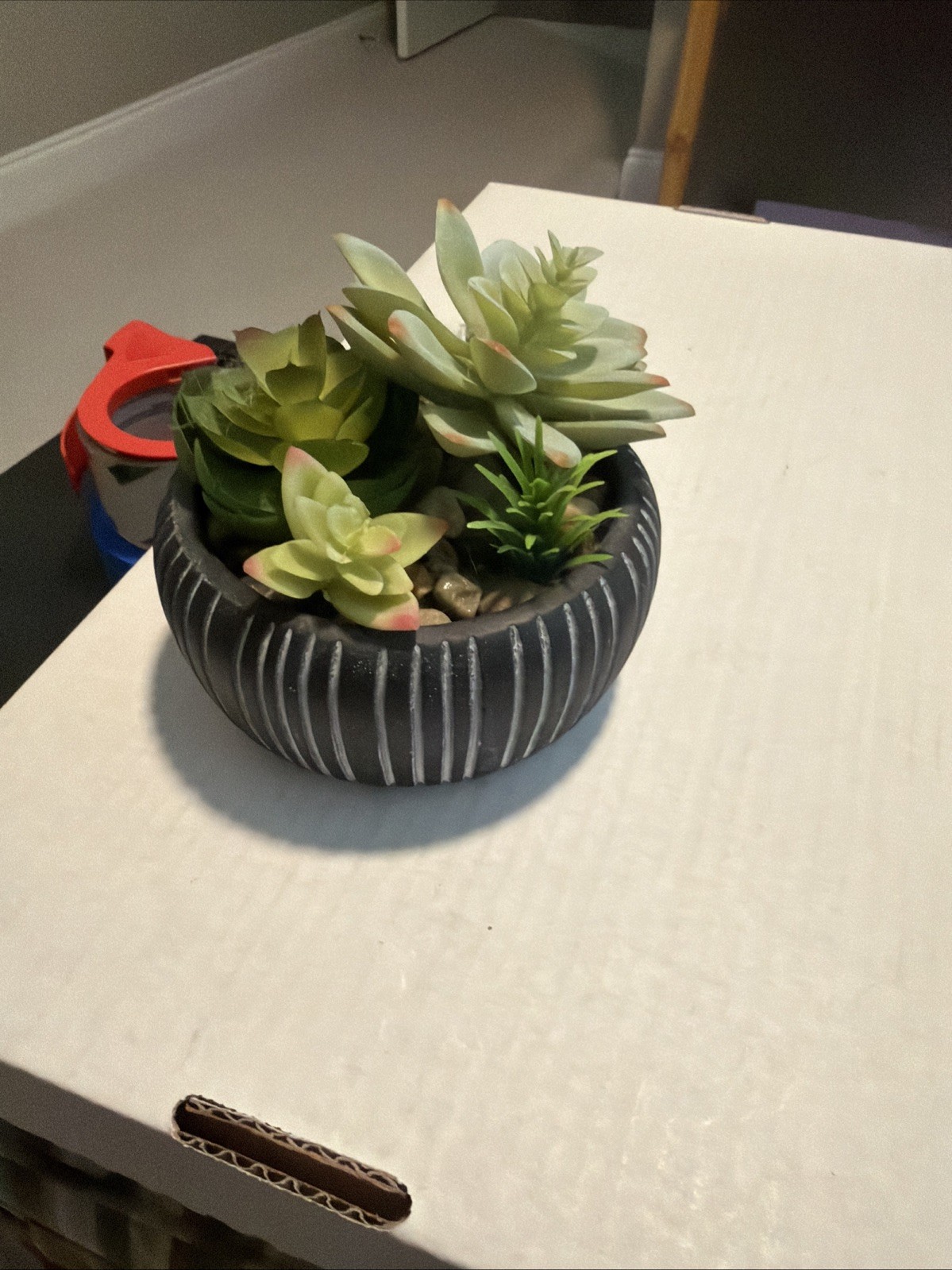 Artificial Green Succulents Gray Pot