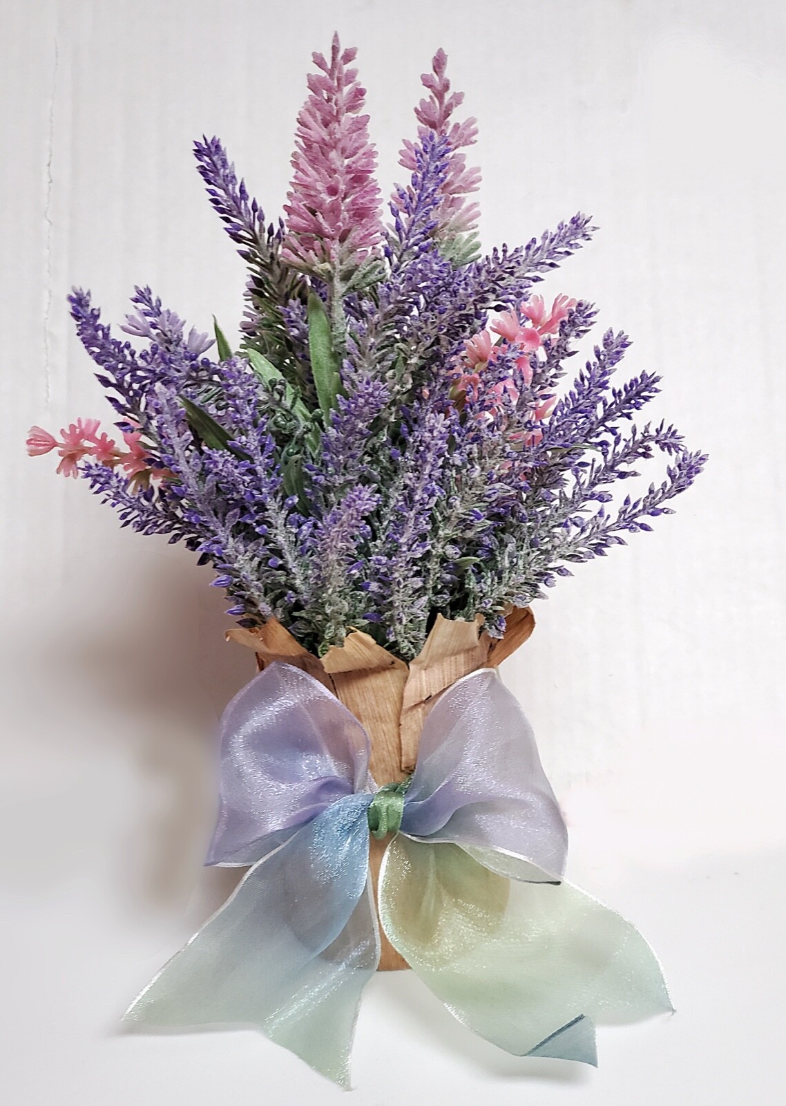 PRETTY FAUX HEATHER & LAVENDER HANDMADE FLORAL in NATURAL CONTAINER CHOICE OF 2