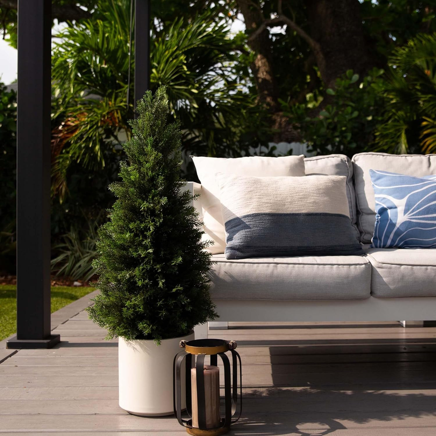 3FT UV Resistant Faux Cedar Tree in White Planter for Indoor/Outdoor Decor