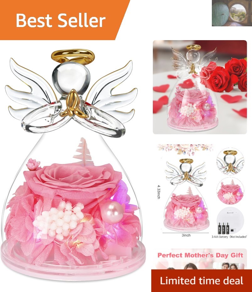 Heartfelt Angel Rose Gifts – Light-Up Glass Figurines for Women, Moms, & Sisters