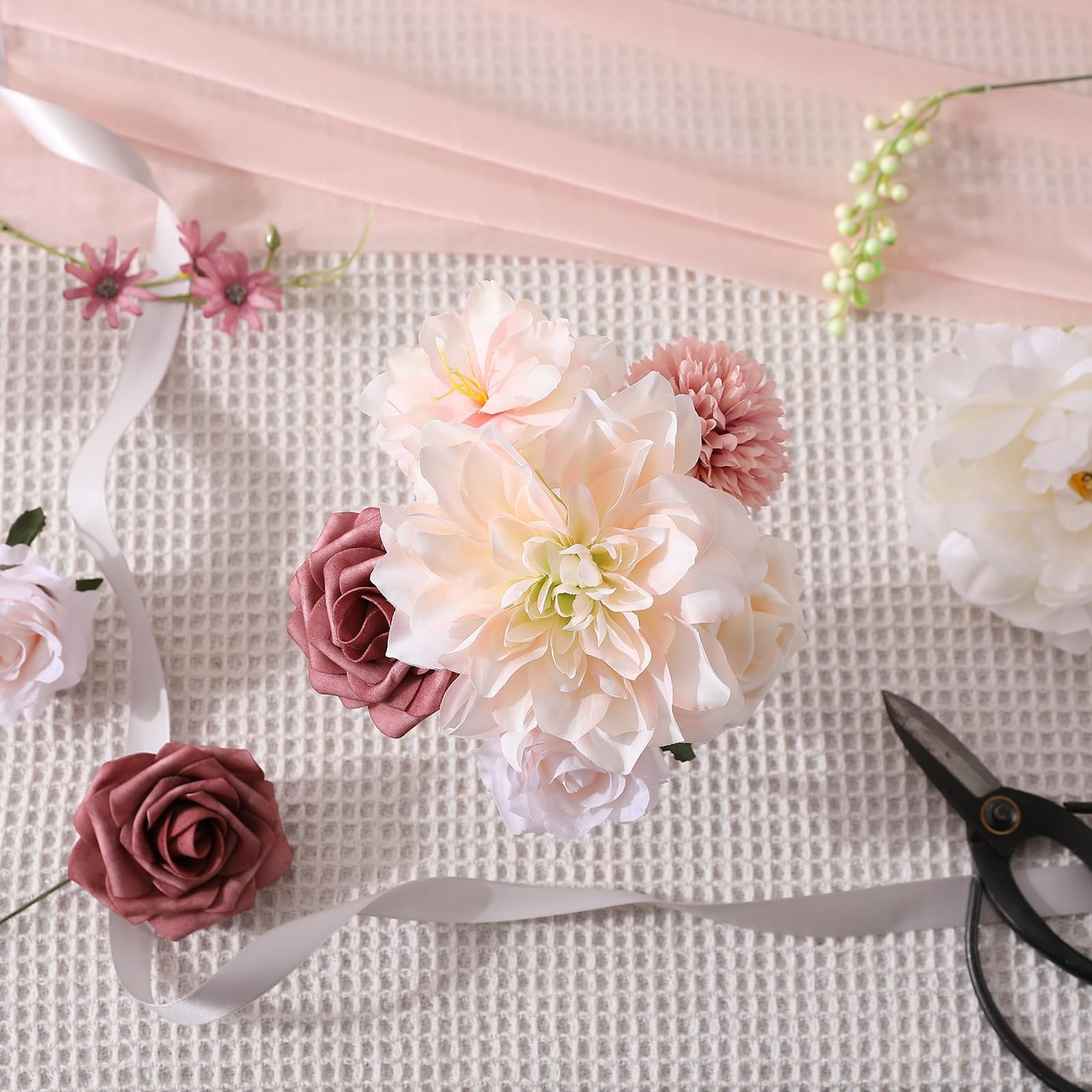 Garisey Artificial Flowers Combo, Mix Silk Flowers Roses, Peonies, Dahlias wi…